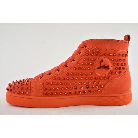 Christian Louboutin Louis Flat Spike Tomate Red Orange High Top Sneaker 42.5 9.5 - Picture 8 of 12
